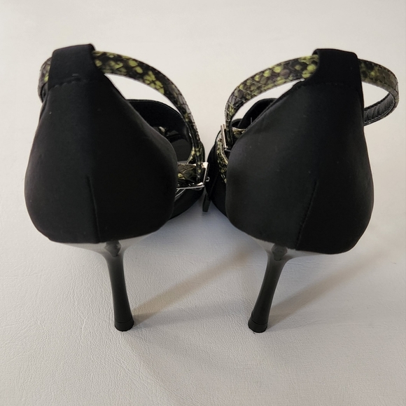 Zara Heeled Sandals features a lime green & black Embossed snakeskin print - Picture 5 of 13